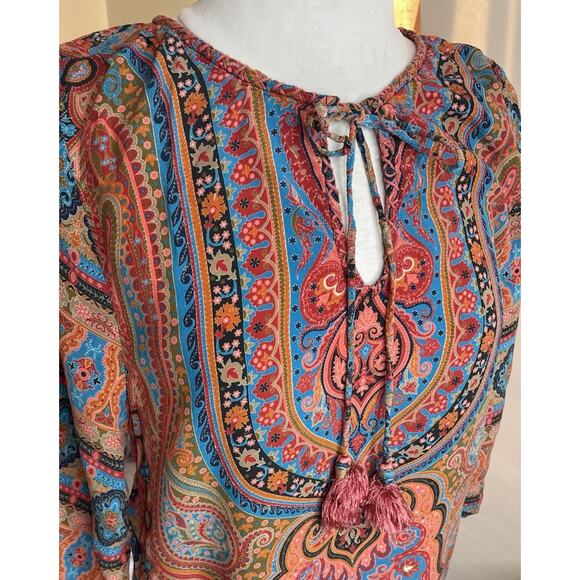 Tolani 100% Silk Paisley Boho Tunic Dress XS-S India Ethnic Print Top Blouse - Picture 2 of 7